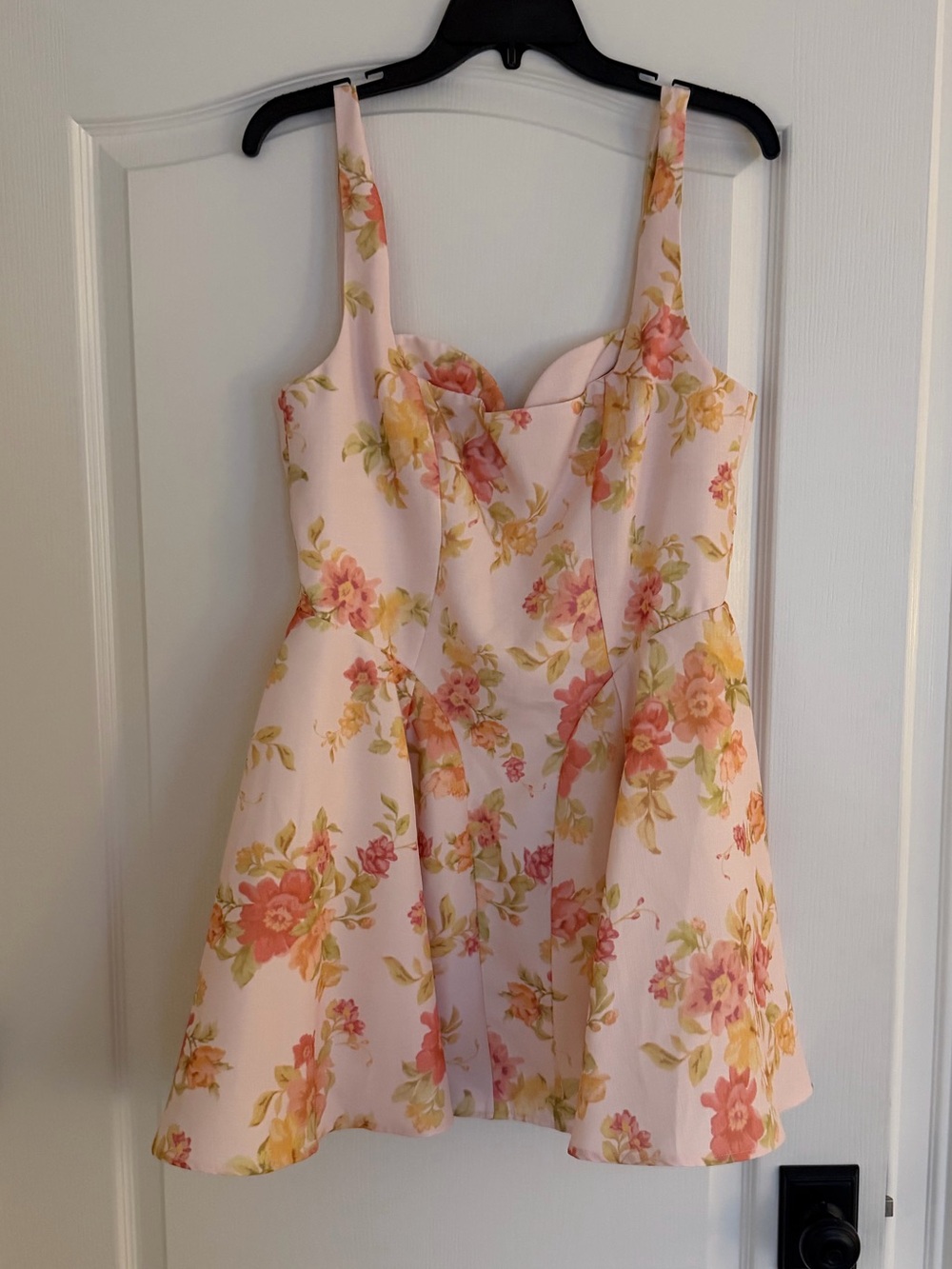 Commense Pink Floral Sundress with Yellow & Green Accents